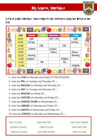 My School timetable