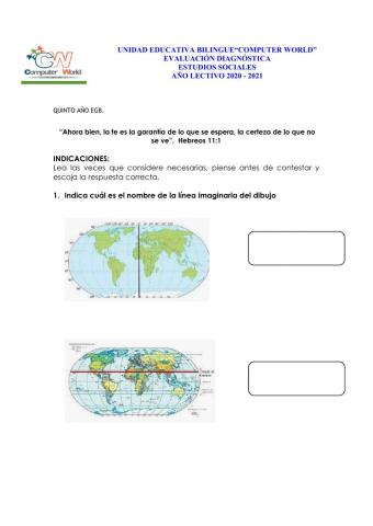 Evaluación diagnóstica Estudios Sociales 5to EGB