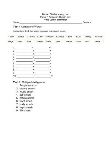 1st mid-quarter examination in english 5