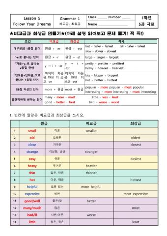 백석중학교 5과 문법 연습