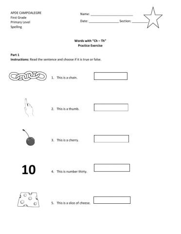 Practice Exercise words with th and ch