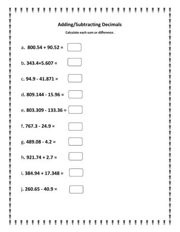 Adding and Subtracting Decimal