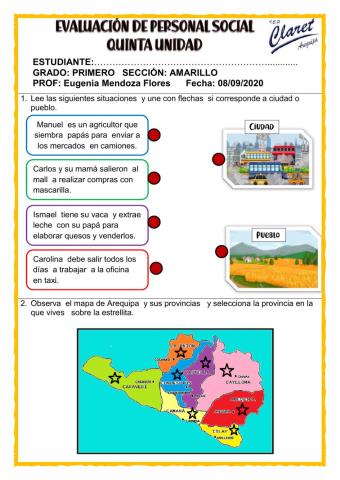 Evaluación  del quinta unidad