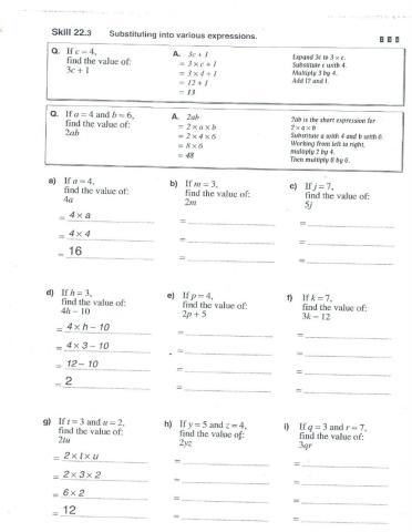 Substitution in Algebraic Expressions