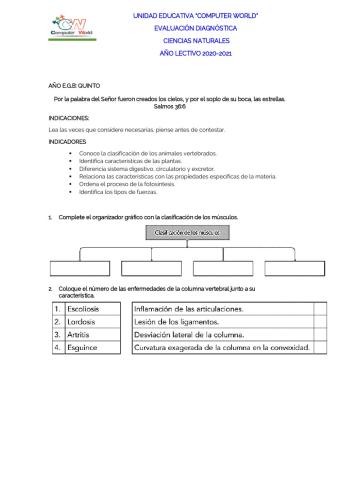 Evaluación diagnóstica CCNN 5to EGB