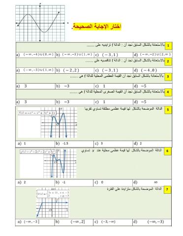 التزايد والتناقص والقيم القصوى للدالة