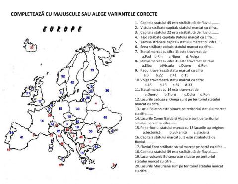 Fisa de lucru-râurile Europei