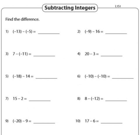 subtracting integers