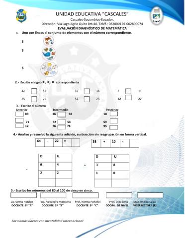 Evaluación diagnóstica de Matemática