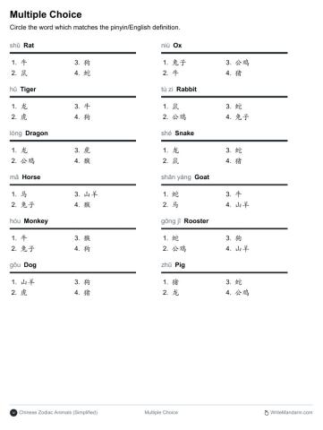 Chinese zodiac (multiple choice)