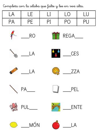 Completa con la sílaba que falte