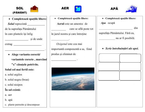 Științe - Sol, aer, apă
