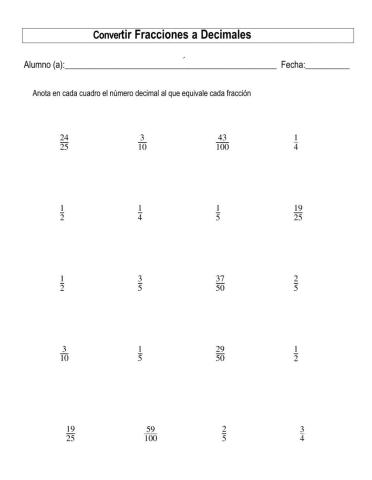 Convertir fracciones a decimales