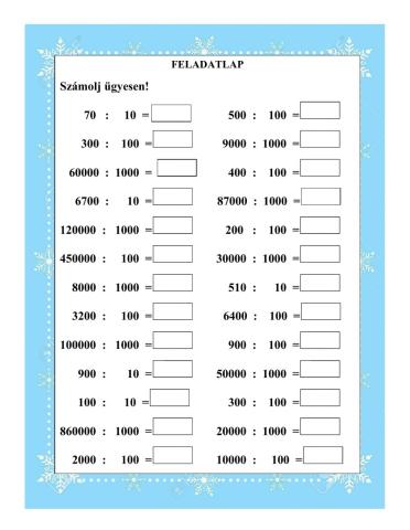 Osztás 10-zel,100-zal,1000-el