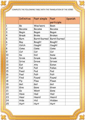 Irregular verbs translation