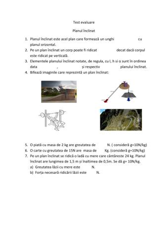 Test de evaluare. Planul inclinat