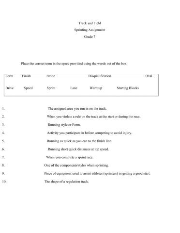 AFA Grade 7 Sprint Worksheet