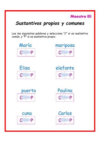 Sustantivos propios y comunes