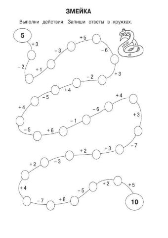 Сложение и вычитание в пределах 10 (задание 1)