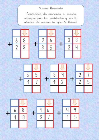 Sumas llevando (dos cifras)