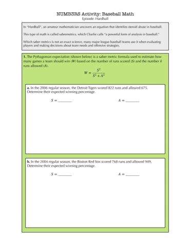 Numb3rs Activity: Baseball Math