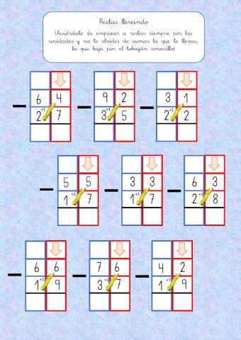 Restas con llevadas (dos cifras)