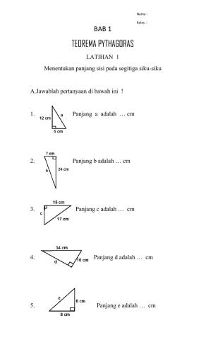 TEOREMA PYTHAGORAS Latihan 1