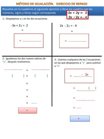 Método de igualación. ejercicio de repaso