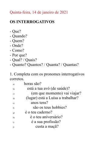 Os pronomes interrogativos