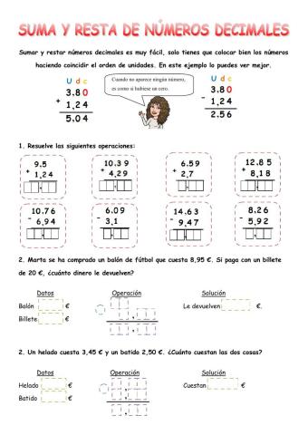 Suma y resta de números decimales