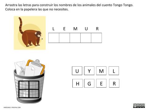 Escribir palabras de animales