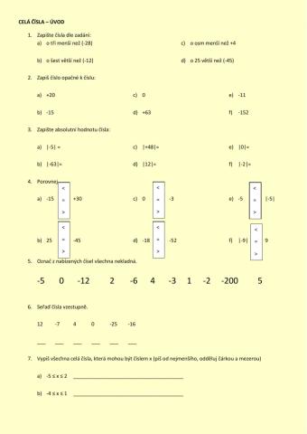 Celá čísla - úvod