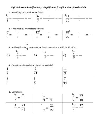 Amplificare si simplificarea fractiilor. Fractii ireductibile