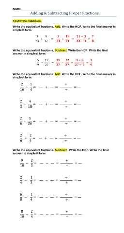 Adding & Subtracting Proper Fractions