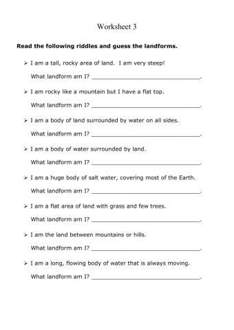 Relief: Worksheet 3