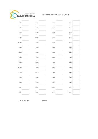 TAULES MULTIPLICAR 2, 5 i 10