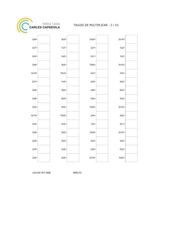 TAULES MULTIPLICAR 2 i 10