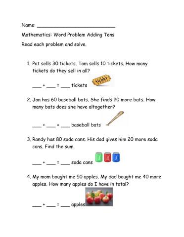 Adding tens word problem