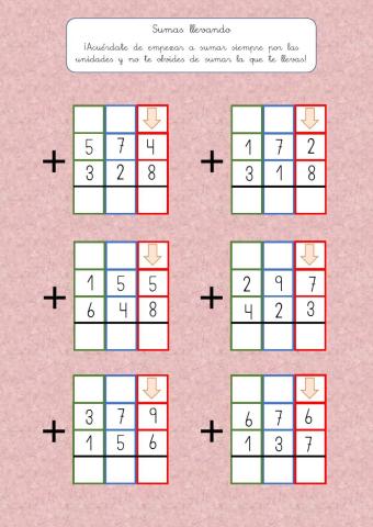Sumas llevando (tres cifras)