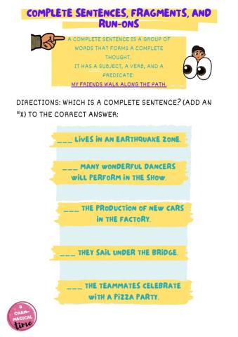 Complete sentences, fragments, and run-ons