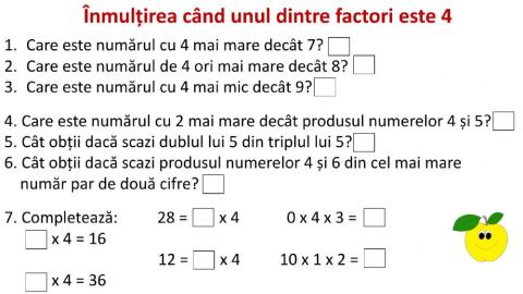 Înmulțirea când unul dintre factori este 4