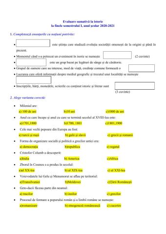 Evaluare sumativa la sfarsitul semestrului I