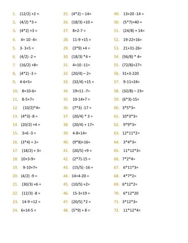 Ejercicios de calculo mental