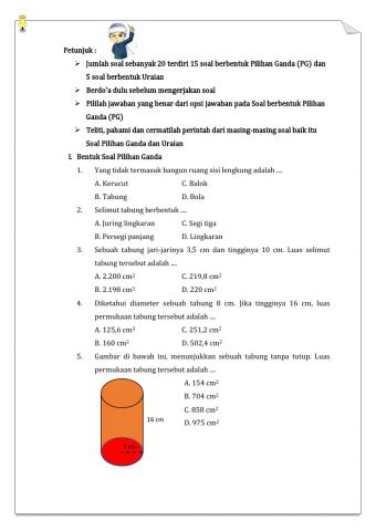 Soal Latihan Evaluasi Bangun Ruang Sisi Lengkung