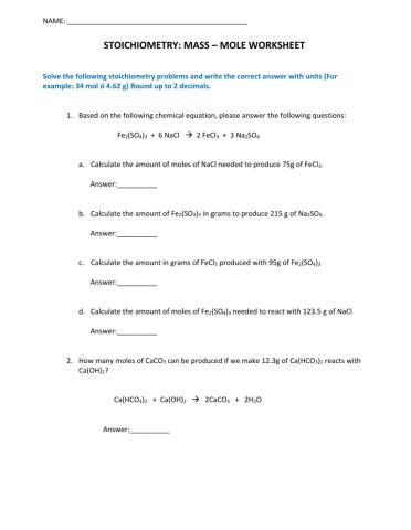 Stoichiometry exercises mass-mol