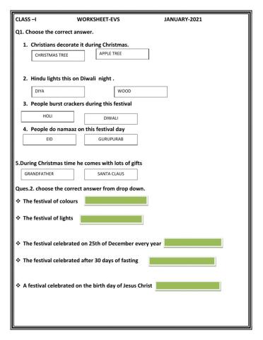 Worksheet- Festivals