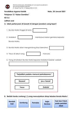 Latihan Pendidikan Agama -Kabar Gembira-