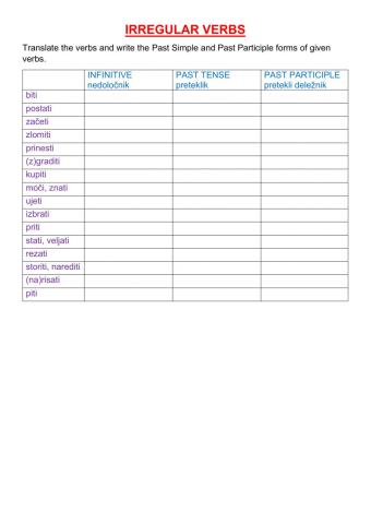 Irregular verbs