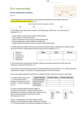 Test semestralny-biologia kl.5