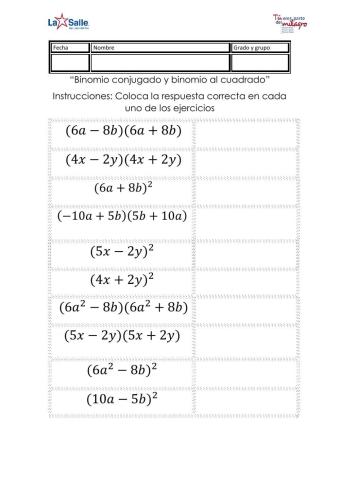 Binomios conjugados y binomio al cuadrado